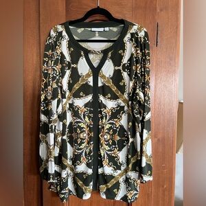 Susan Graver Elegant Black and Gold Patterned Blouse